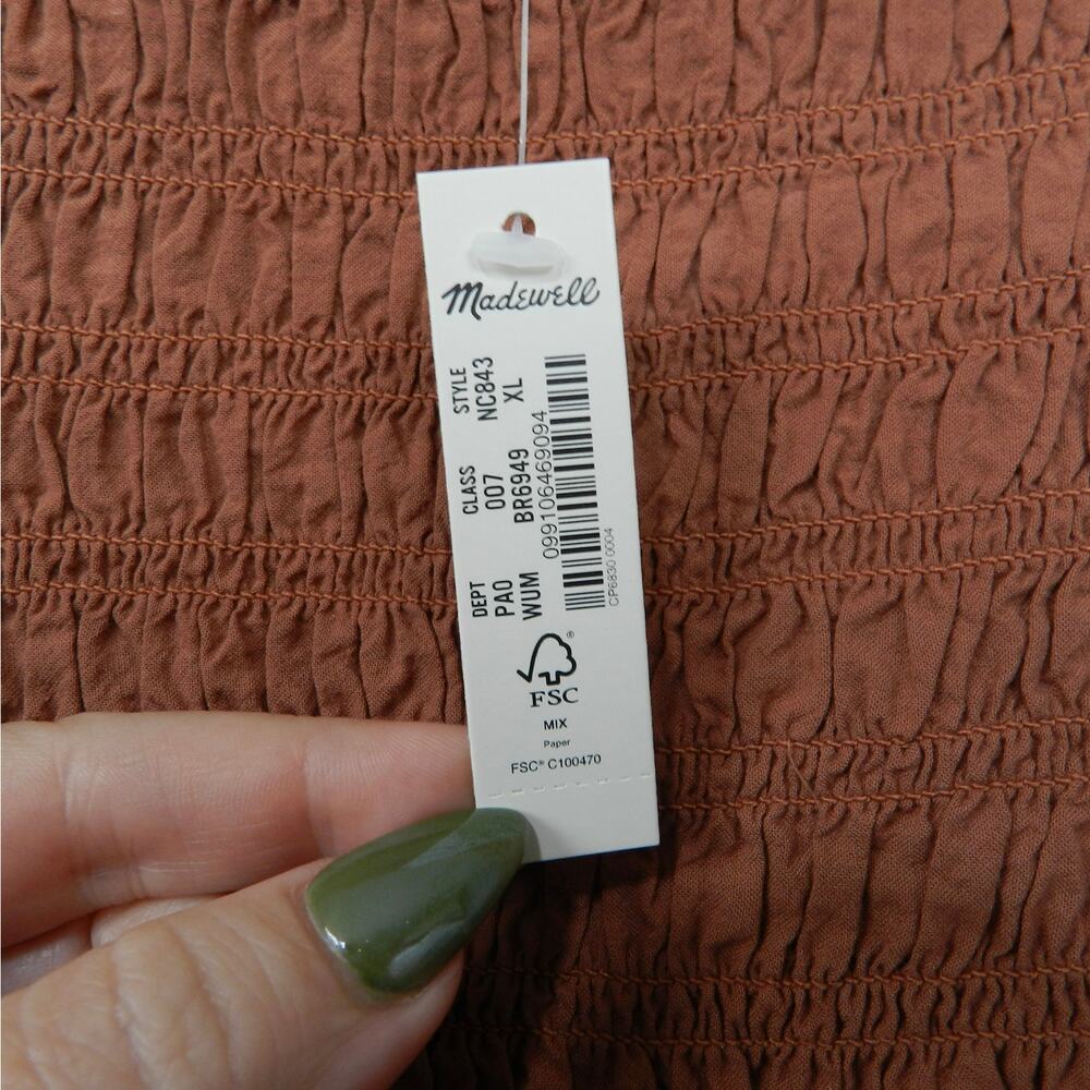 Madewell Lucie Bubble Sleeve Smocked Top Size XL Burnt Umber Style NC843 - Picture 8 of 16